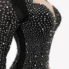 European Sexy Rhinestone See-through Mesh Deep V Party Dress for Women