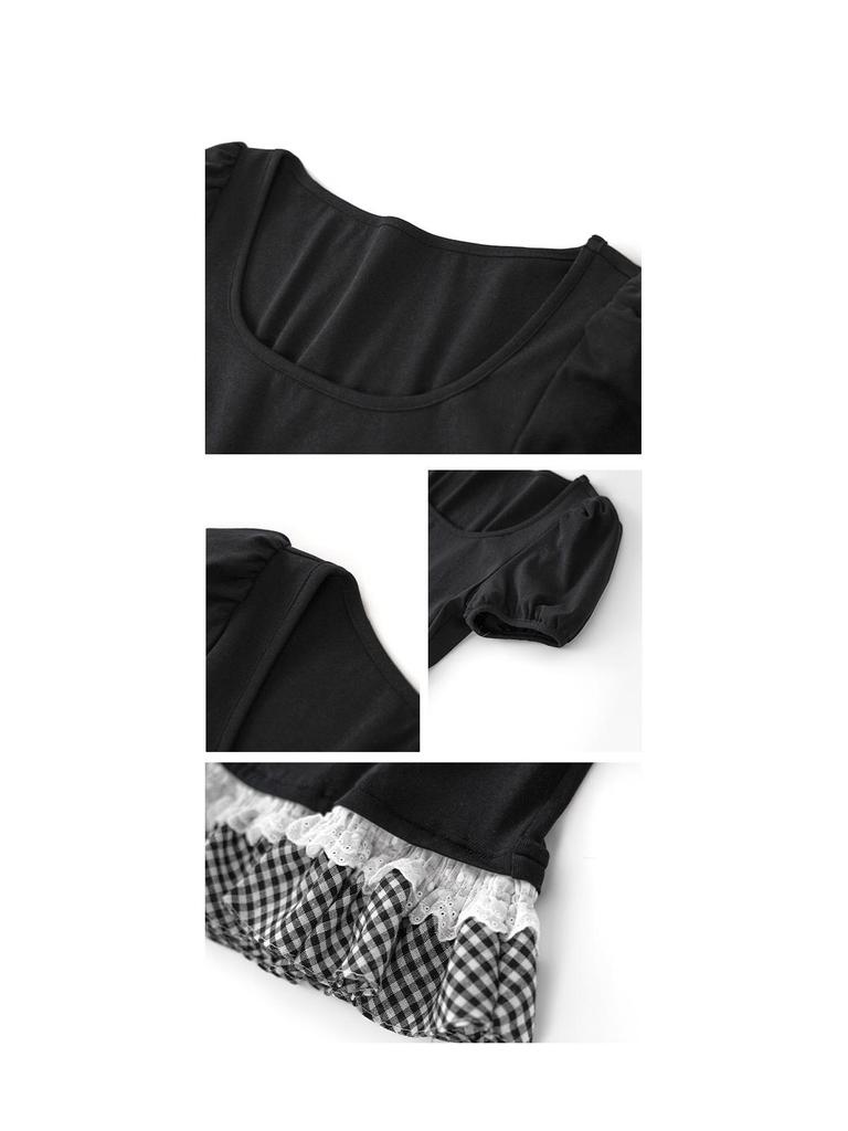 Interpret Beauty Summer 2025 Sweet Lace Trim Slimming Square Neck Short Sleeve T-Shirt S5012