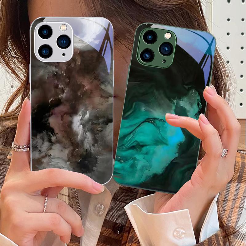 Geometrischer Farbverlauf Für iPhone 16 Pro Max 15 Pro 14 13 12 Mini 11 XS Max XR 7 8 Plus SE 2022 Gehärtetes Glas Handyhülle