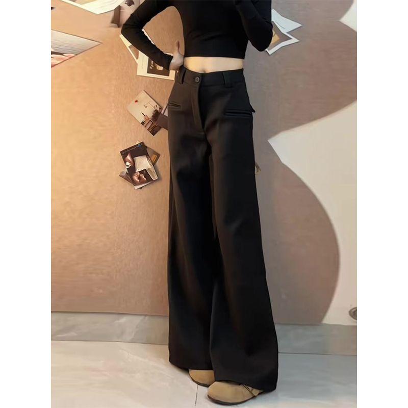 High-End and Stylish Black Suit Pants for Women, Summer 2026 New Model, High-Waisted, Drapey, Slim-Fit, Slightly Flared Wide-Leg Trousers