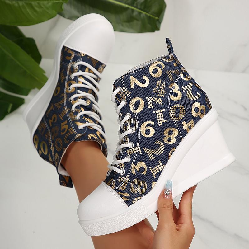 Fashion Letter Printing Wedge Sneakers for Women Fashion High Top Casual Sports Shoes Woman Non Slip Lightweight Walking Shoes Plus Size