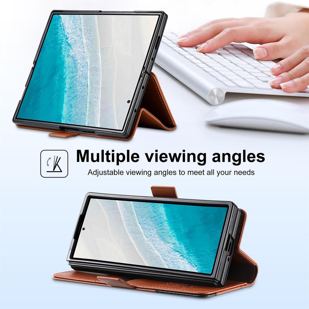 Samsung Z Fold6/7 Vollständige Abdeckung Magnetische Leder-Klapphülle, Zweifarbig mit Kartenfach