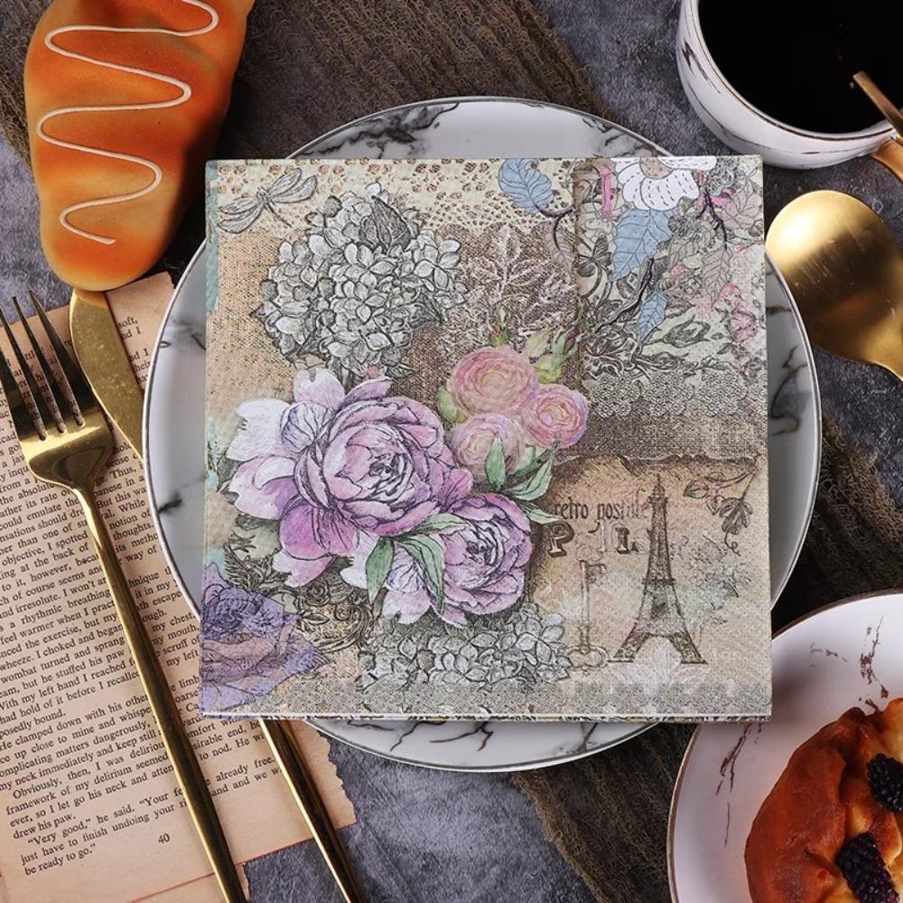 40PCS Double Layer Flower Printed Paper Napkin Thickened Tissue Paper Towels  Wedding