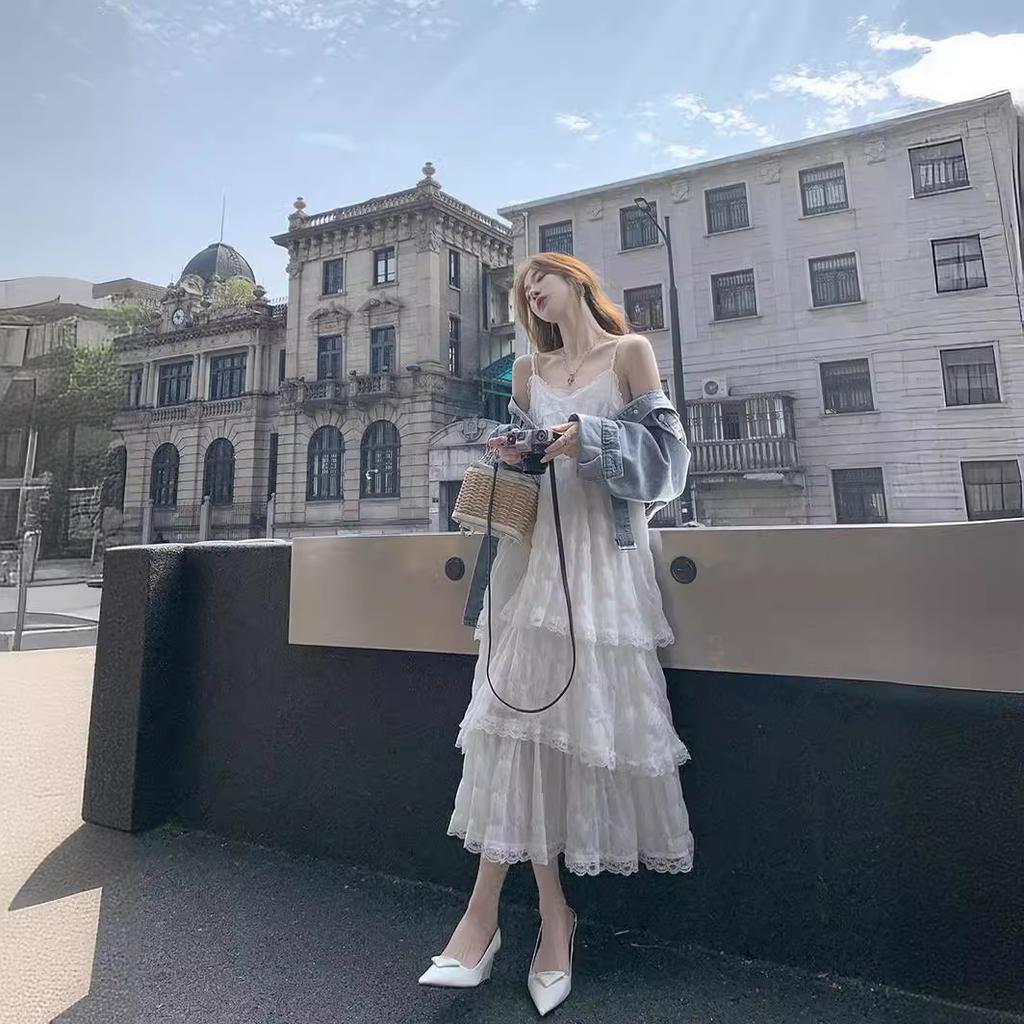 Pure Desire Wind White Suspender Dress Female Spring and Summer Beach Seaside Vacation Temperament Drape Sweet Long Skirt
