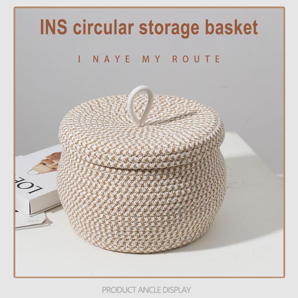 Cotton Ropes Storage Basket Round Woven Organizer Box With Lid Small Storage Organization For Toys Snacks Keys Towels