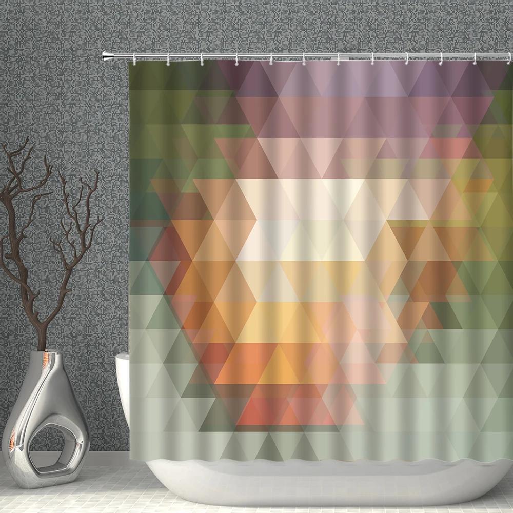 Colorful Geometry Shower Curtain Set Nordic Style Bath Curtains Waterproof Fabric Bathroom Screen Bathtub Home Decor With Hooks