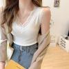 Frauen Sommer Spitze V-ausschnitt Gestrickte Leibchen Weste Tops Ärmellose Eis Seide Schlank Bodenbildung Shirt Einfarbig Oberbekleidung