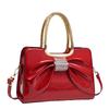 Patent Leather Bow Handbag, Decorated Top Handle Bag, Women's Formal Shoulder Crossbody Purse