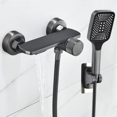 Gray Waterfall Bathtub Faucet With Hand Shower Brass Chrome Wall Mounted Bathroom Shower Mixer Tap Full Shower System Set