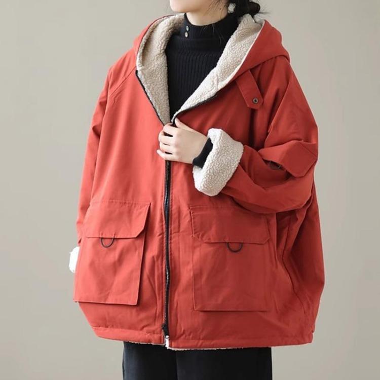 Retro Warm Thickened Fall Winter Cotton Jacket Women Hooded Coat Big Size Leisure