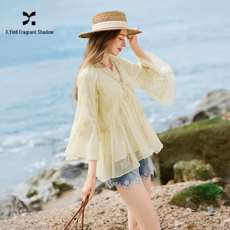 Women s French Style V-Neck Ruffle Chiffon Doll Blouse L