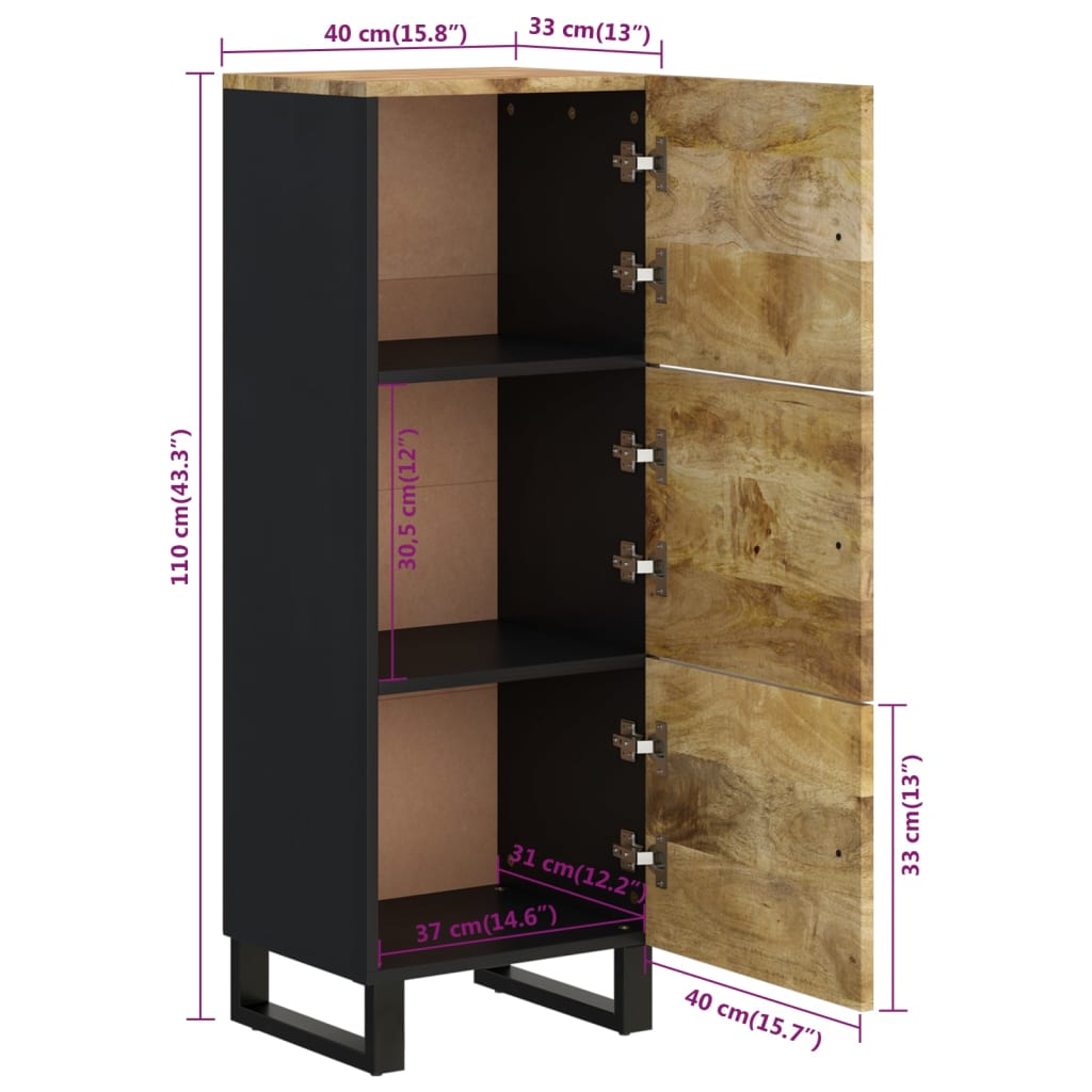 Highboard with 3 Doors 40x33x110 cm Solid Mango Wood & Iron