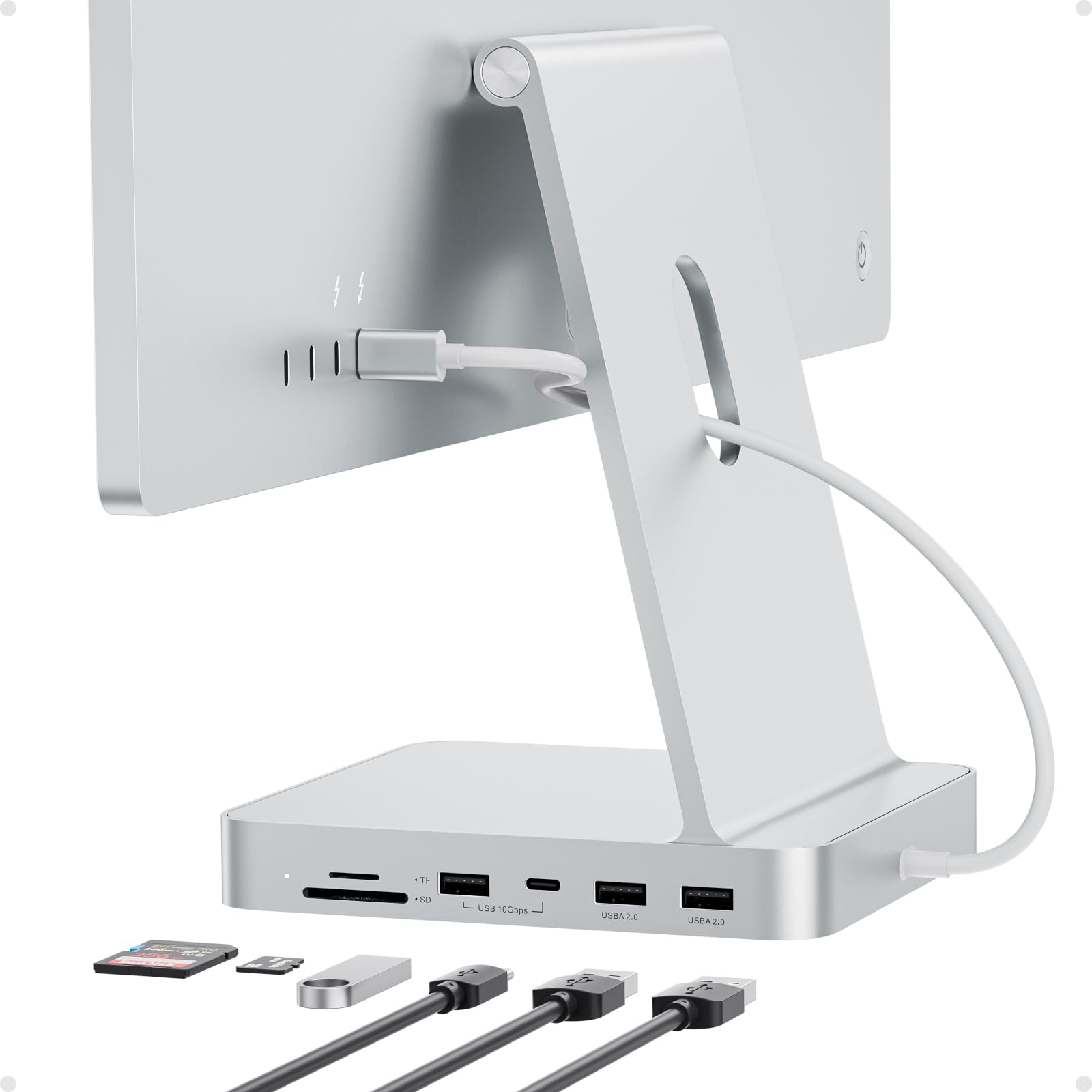 

PULWTOP 7 в 1 USB C хаб для iMac 24 дюйма Аксессуары для iMac USB-хаб со слотом для NVMe SSD Не 1 x Gen 1 x Gen 2 x Кардридер Серебристый 2021/2023 M1/M3 M.2