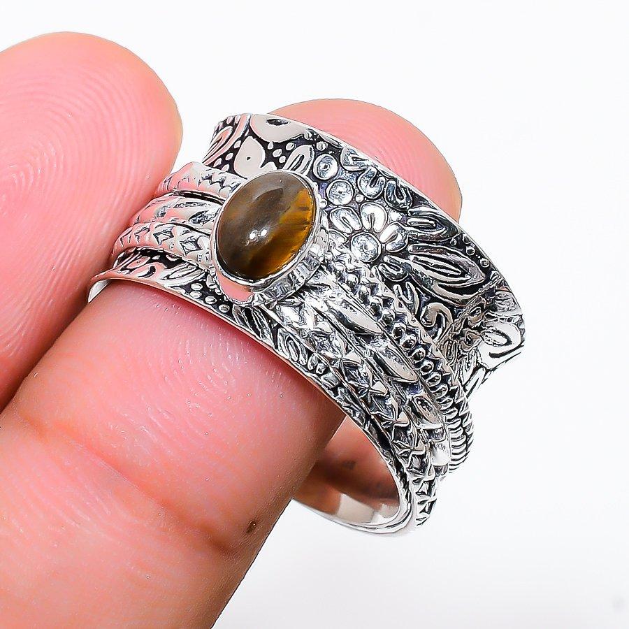 

Natural Tiger Eye Gemstone Handmade 925 Sterling Silver Ring Size 10.5 L0E23