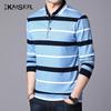 Men's 100% Cotton Striped Long Sleeve Polo Shirt KS1538