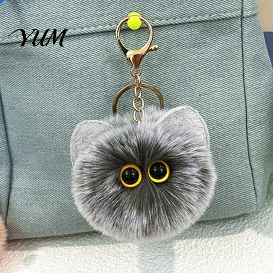Decorative Plushie Pendant Plush Cat Ball Keychain, Fluffy Kitten Pompom Bag Charm, Keychain with Handbag Decoration Charm Metal Lobster Clasp,