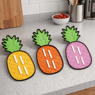 3pcs/set Silicone Pot Lid Storage Mat Cartoon Pineapple Shaped Cutting Board Mat Heat-Resistant Anti-Slip Insulation Pad