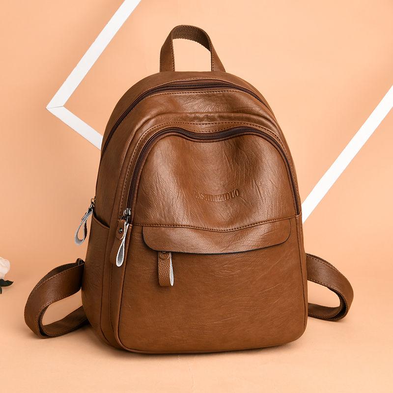 Women's Korean Style Versatile 2025 Large Capacity Soft Leather Backpack
