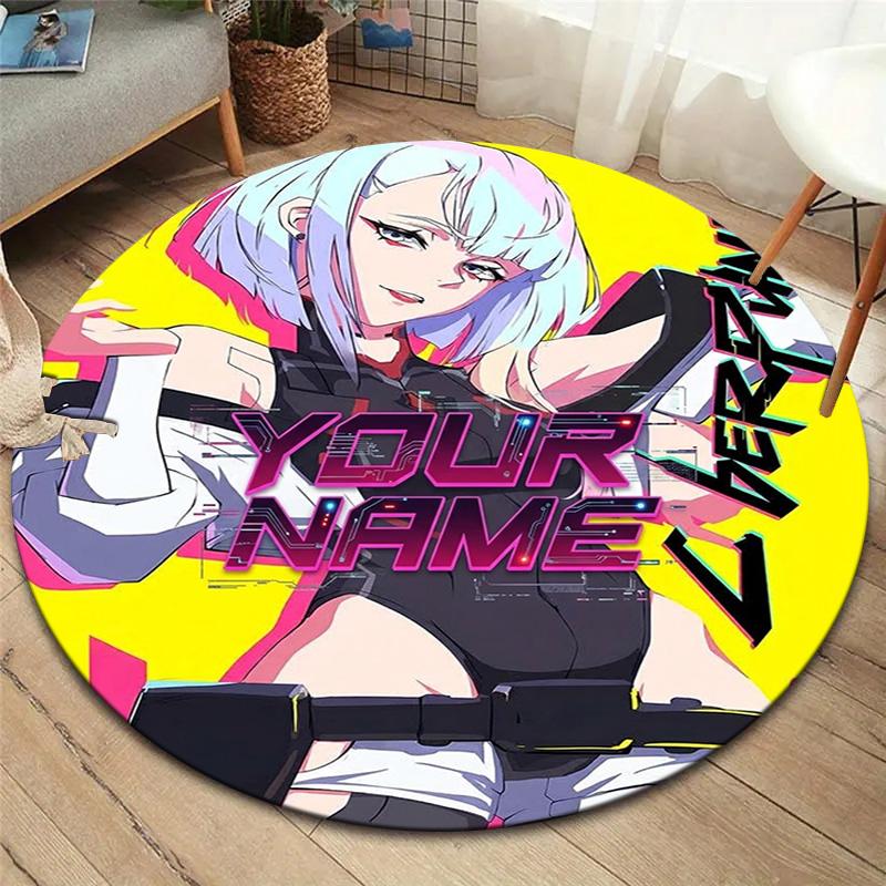 Cybernetic Future Heroine Custom Name Round Area Rug Carpet Rug For Living Room Bedroom Sofa Playroom Decor Nonslip Floor Mat