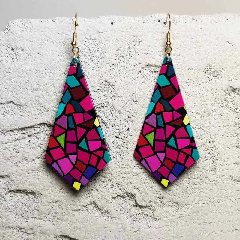 Новые модные 3D цветные контрастные серьги с геометрическим рисунком, цветные серьги в богемном стиле в этническом винтажном стиле, акриловые серьги, подарок, оптовая продажа