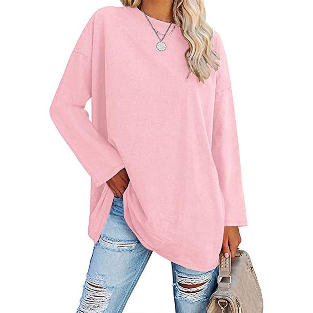 2022 Oversized Women's Loose-Fit T-Shirt with Drop Shoulder and Round Neck