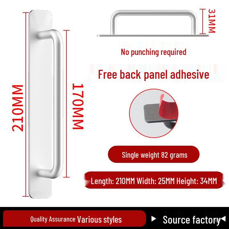 Aluminiumlegering Deurklink zonder Boren voor Glazen, Stalen, Kunststof Balkon-, Schuif- en Kastdeuren