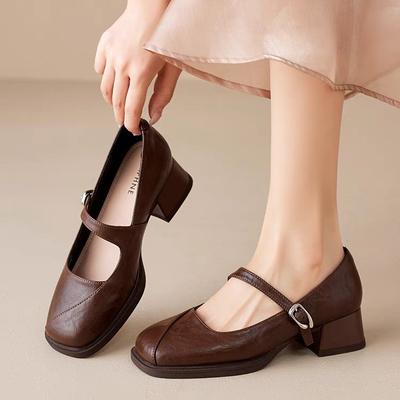Temperamentvolle Mary Jane Schuhe mit eckiger Spitze und sanftem, flachem Ausschnitt für Damen, Frühjahr 2025, neue dicke Absätze mit Rock, einzelne Schuhe, kleine Lederschuhe