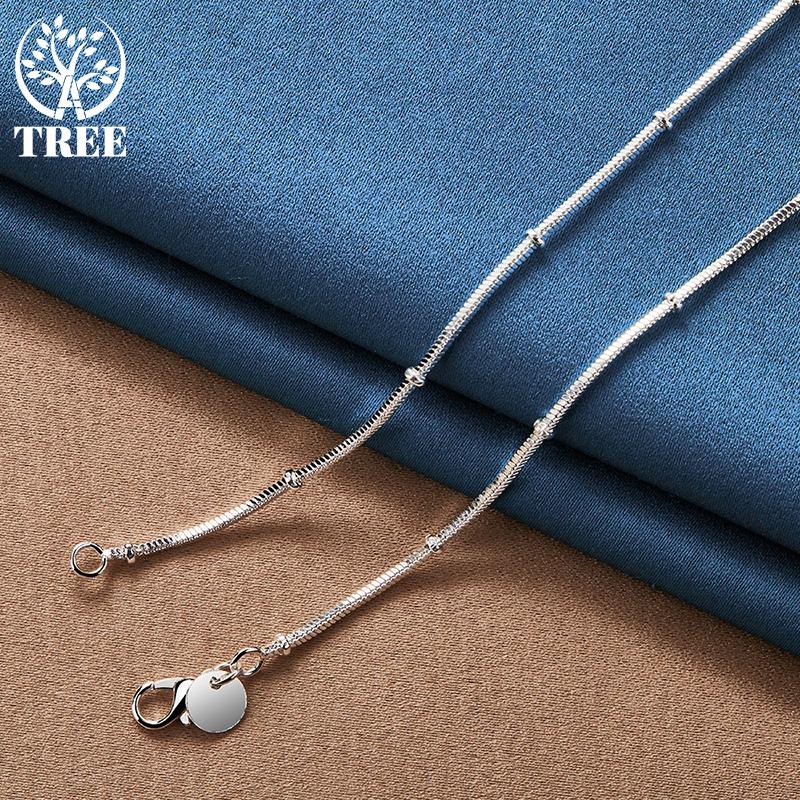 925 Sterling Silver 18/20 Inch 2mm Snake Chain Beads Necklace Jewelry