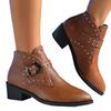 Fashion 2025 New Retro Pointed Toe Leather Thick Heels Women Chelsea Boots Black Brown Modern Shoes Rivet Belt Buckle Ankle Boot