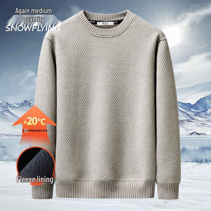 

Xue Zhong Fei Men s Thick Knit Jacquard Sweater: Solid Color Round Neck Casual Warm Top L 110-130 Jin
