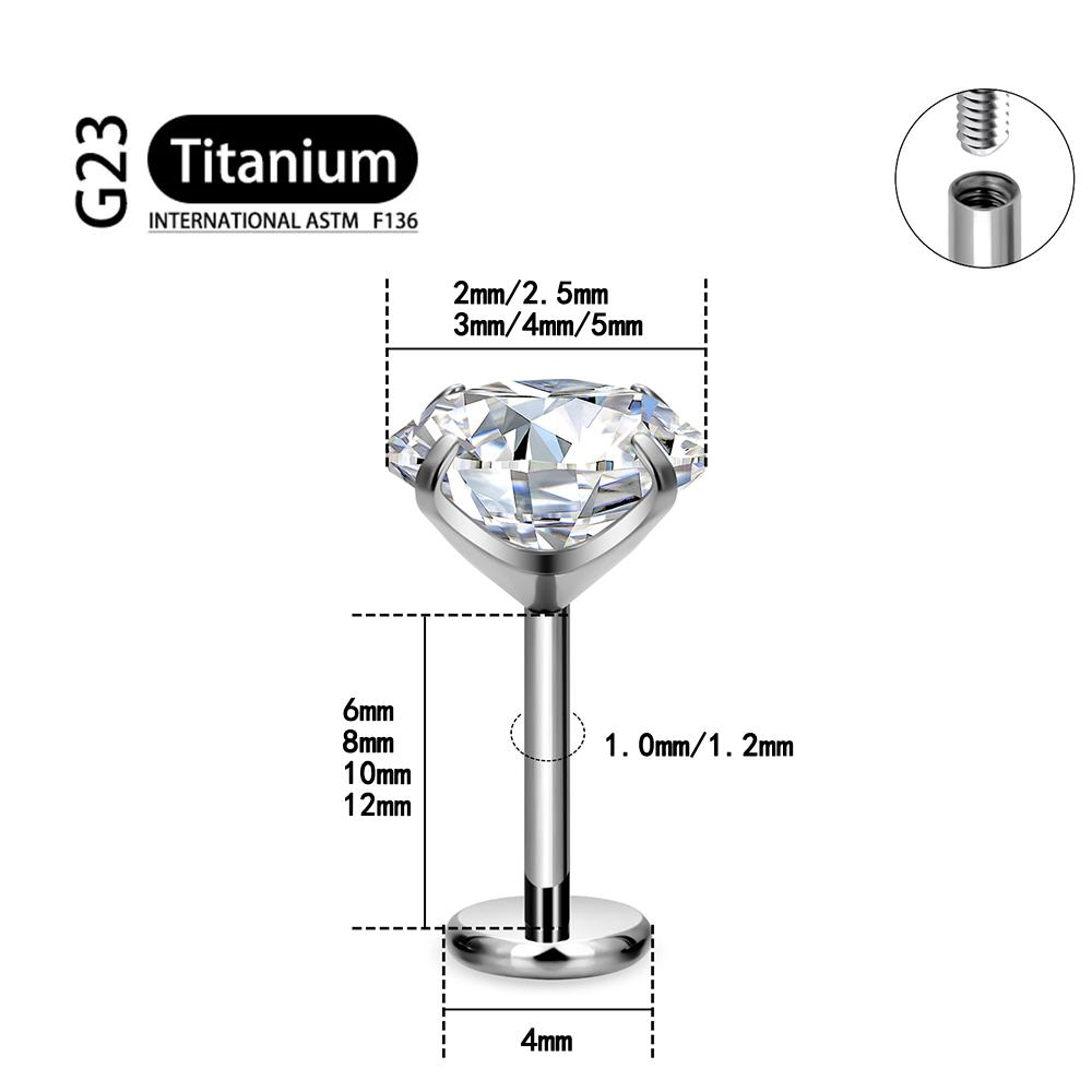 Titanio F136 2/2,5/3/4/5/6Mm Stud Labret con Zirconia Cubica 16G Trago Elica Cartilagine Conchiglia Flatback Lobo Orecchio Piercing Gioielli Corpo