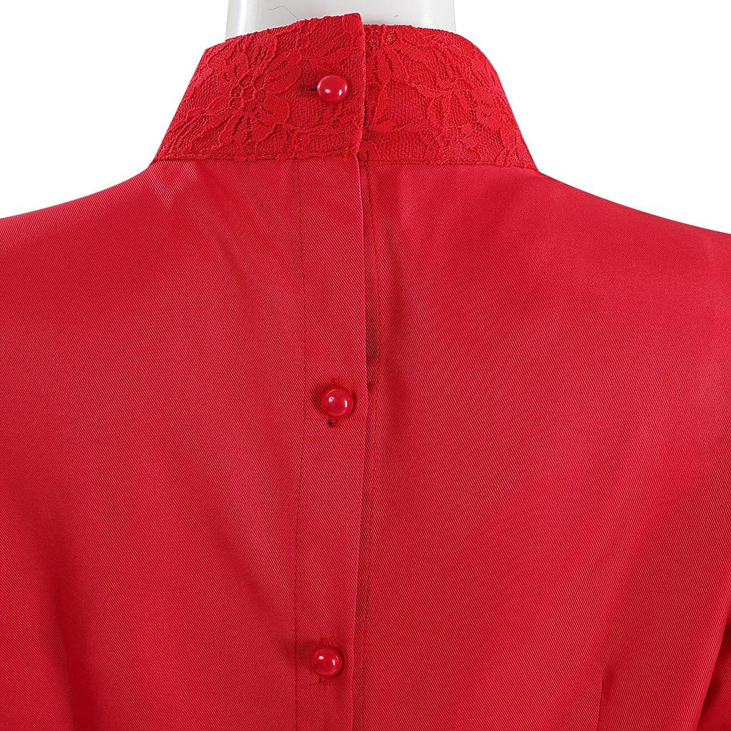 Cross-border Factory Pearl Horror Movie Cosplay Costume, Red Lace Dress with Vintage Style, Halloween Party & Stage Performance Outfit