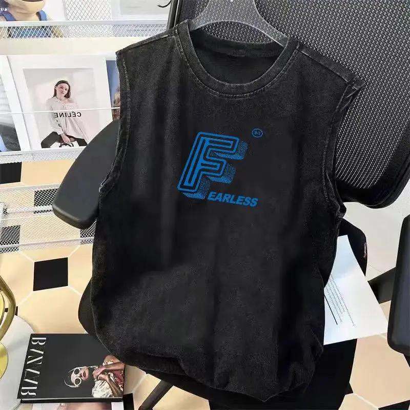 Street Cycling Vest Men's Pure Cotton Vest Sleeveless Washed Old Ruffian Handsome Trend Retro American Vest Clothes