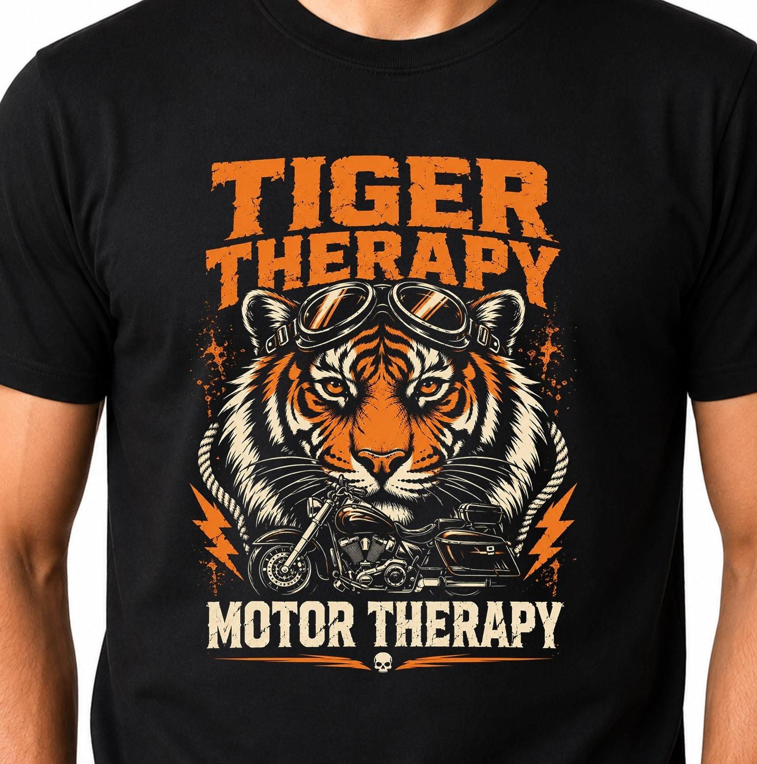 Tiger Therapy Biker T-Shirt Motor Therapy Motorcycle Goggles Rider Graphic Tee. XXXL