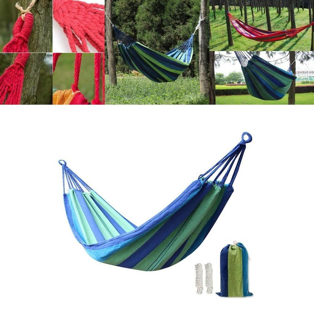 Lyxig Utomhus Bärbar Hängmatta för Trädgård och Camping i Slitstarkt Kanvasmaterial