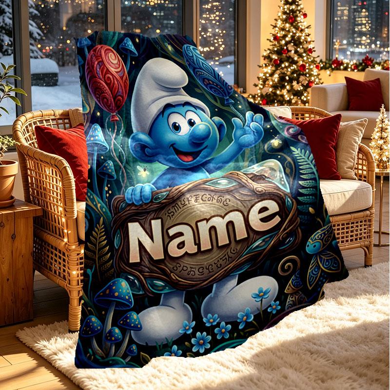 Custom Name Personalized The Smurfs Print Blanket, Home Decor, Bedroom, Sofa, Camping, Couch, Gifts for Birthday Christmas