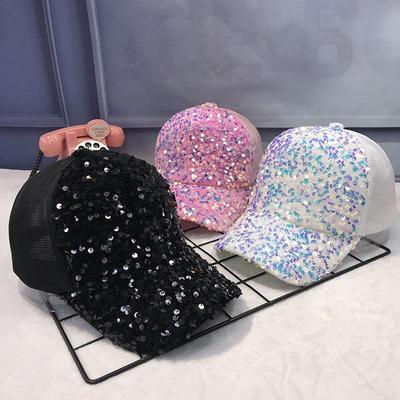 Cappellino da baseball con coda di cavallo traspirante in maglia glitterata alla moda per donne e ragazze, cappelli estivi per sport all'aria aperta, cappelli da sole con paillettes lucide, cappelli hip hop