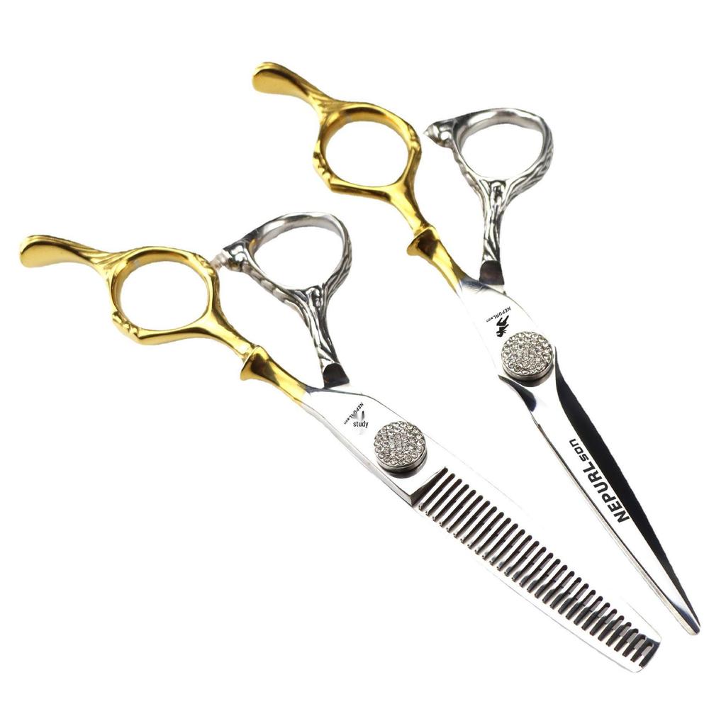 Napson Platinum 6" Double-Sided Sword-Style Hairdressing Scissors with Wood Grain Finish