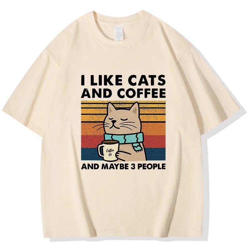 Camiseta Retro americana a la moda para mujer camisetas de veranocamisetas divertidas de gato y café ropa gráfica ropa de