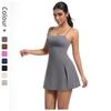Womens Seamless Sporty Tennis Dress With Removable Pads Breathable Nylon Spandex Yoga Skirt Set