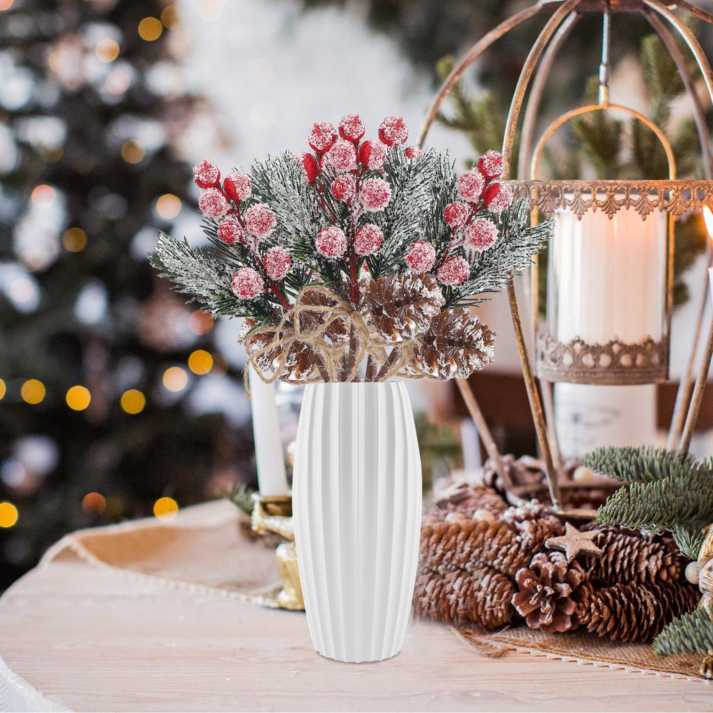 20PCS Artificial Pinecone and Berry Picks Faux Pine Tree Needles Branches Xmas Floral Picks for DIY Floral Arrangement Holiday Decor Red