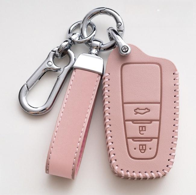 3Buttons Leather Car Key Case Cover Shell For Toyota Prius Camry Corolla CHR C-HR RAV4 Land Cruiser Prado Keychain Accessories
