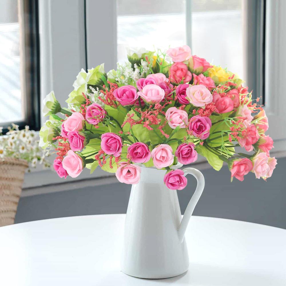 1Pcs Rose Head Artificial Silk Bouquet Home Restaurant Vase Decoration DIY Mother's Day Wedding Decor Bridal Holding Flowers