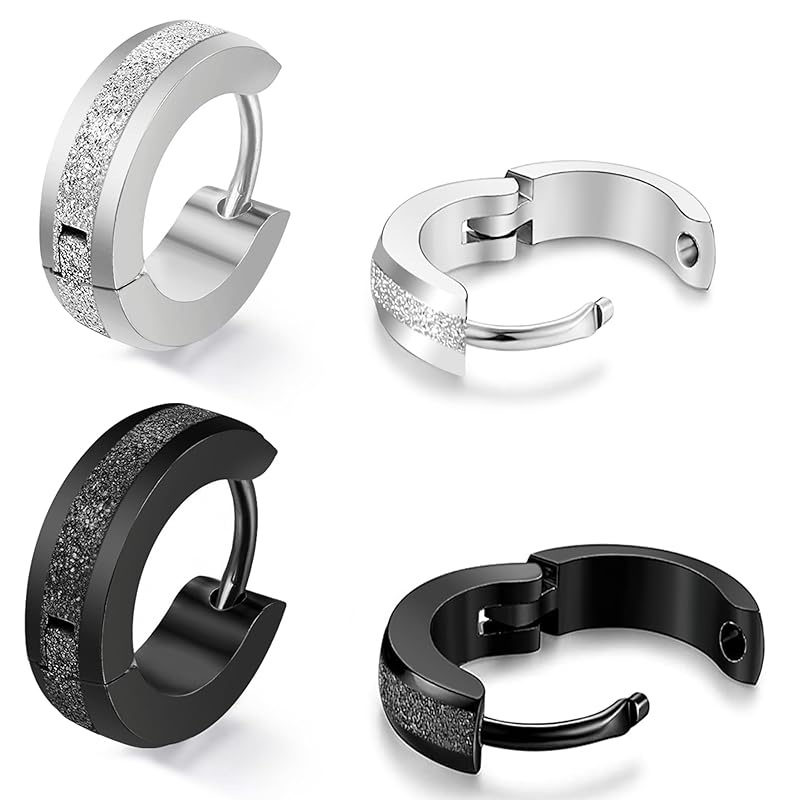 

Umiwe hoop earrings men s ladies set of 4 surgical stainless steel Allergy free for both ears Popularity cool simple ring earrings accessories