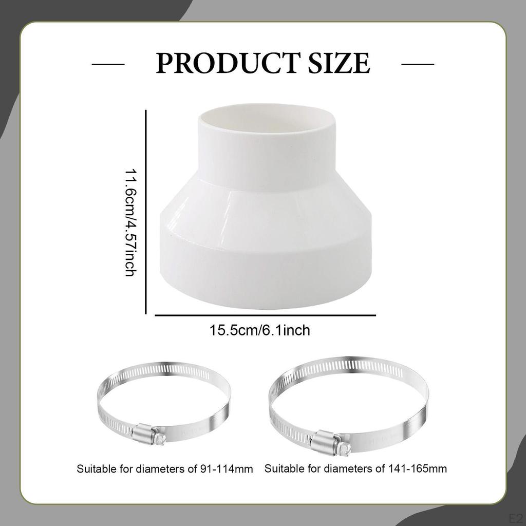 Ducting Reducer Increaser 6" To 4" with 2 Clamps Havc Pipeline Connector Accessory for Hotel System