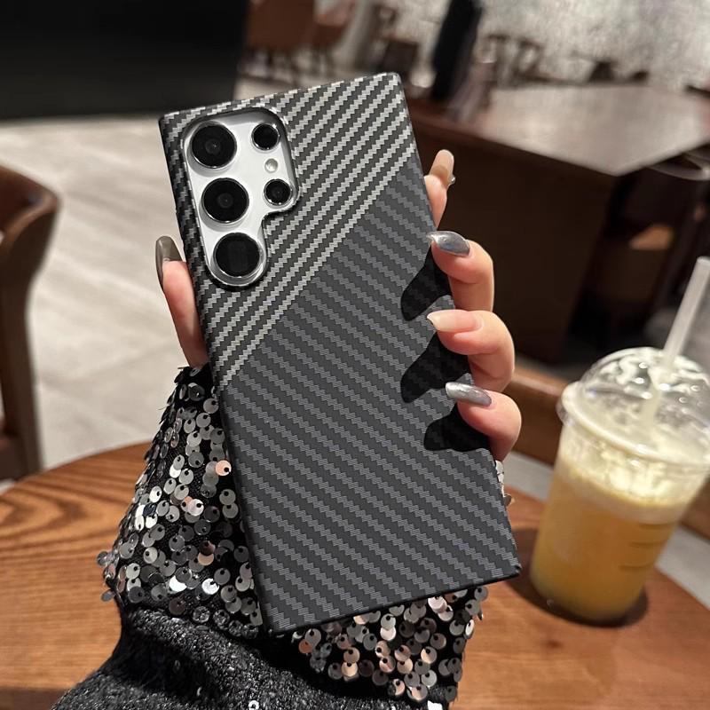 Compatible with Samsung S26 Ultra: Color-blocking Carbon Fiber Phone Case for Note20 Ultra-thin Frosted S25 Protective Case. S26 Ultra