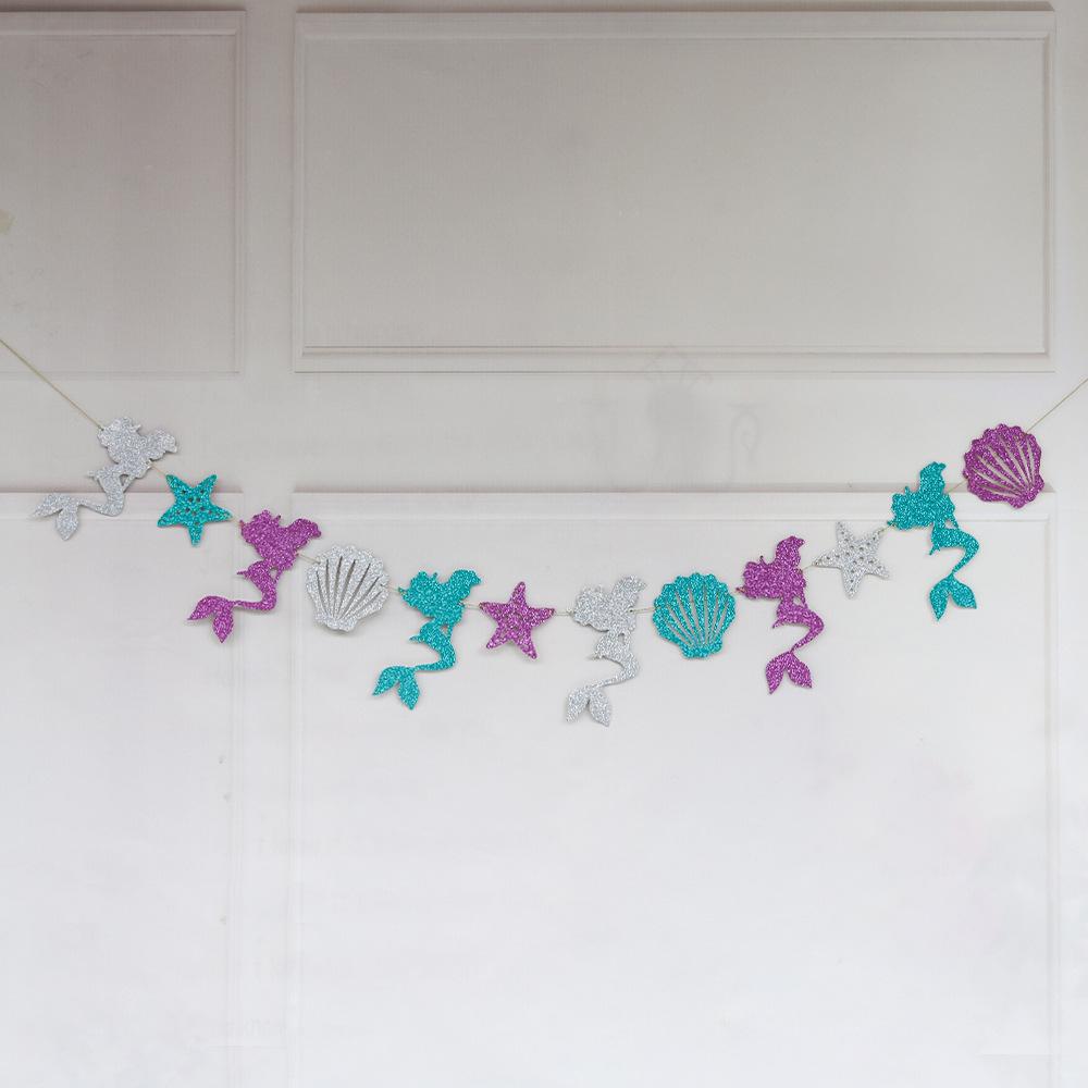 Мерцающий баннер  С Днем Рождения  с русалкой - Флажок для украшения вечеринки