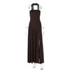European & American Elegant Off-Shoulder Slim Fit Slit Dress with Ribbon Back