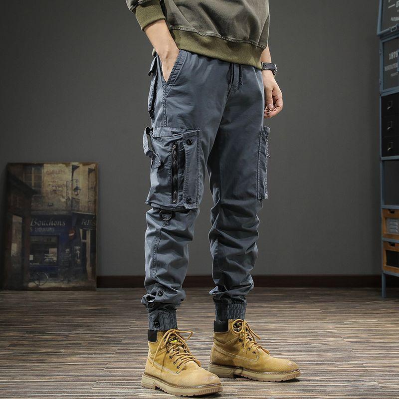 Ami Khaki Retro Washed Slim Fit Taktické kombinézy pro muže, Těžké ležérní kalhoty na jaro a podzim