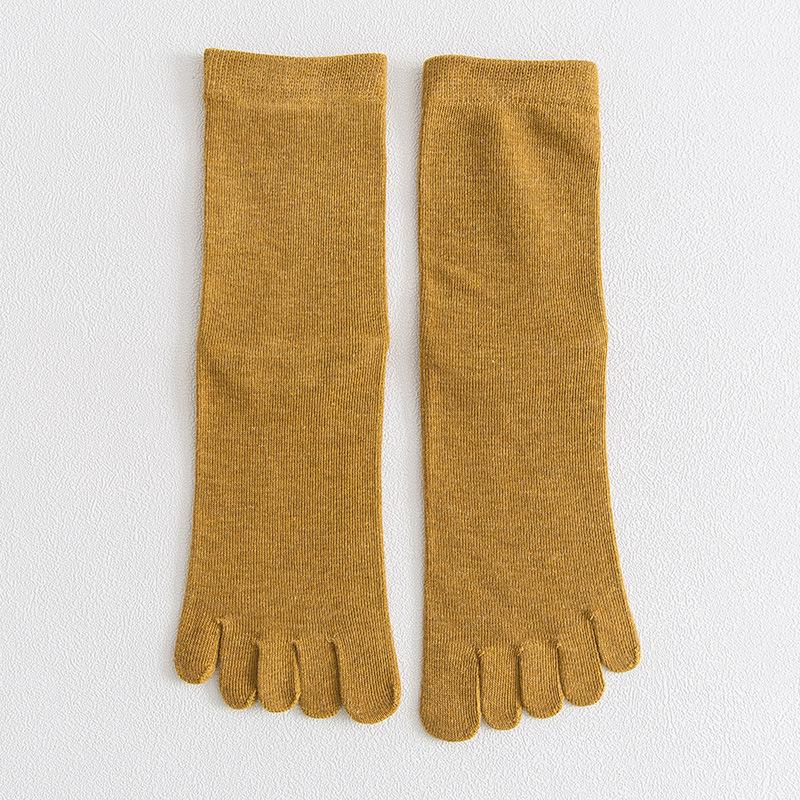 Женские Девичьи Пятипалые Короткие Носки Однотонные Дышащие Мягкие Эластичные Харадзюку Носки с Пальцами Хлопковые Вязаные Носки Средней Длины Fit EU35-40 имбирный